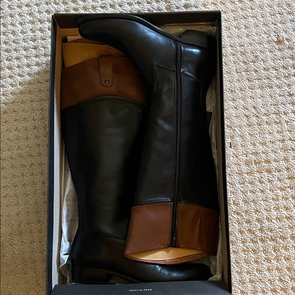 Corso Como Two-Tone Black and Brown Leather Riding Boots